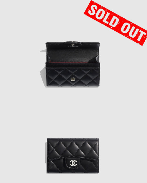 [CHANEL-샤넬]클래식 카드지갑 램스킨 은장 블랙