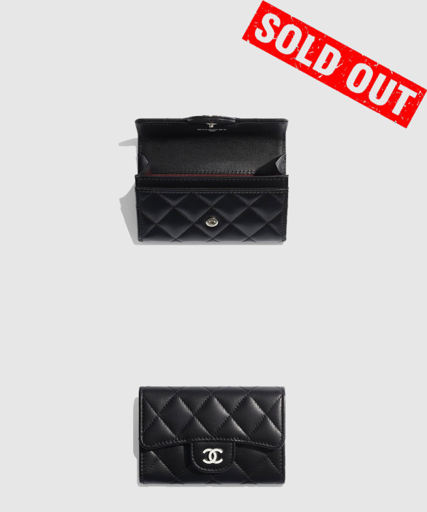 [CHANEL-샤넬]클래식 카드지갑 램스킨 은장 블랙