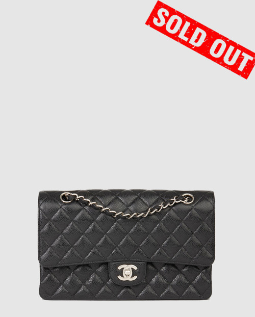 [CHANEL-샤넬]클래식 캐비어 미듐 블랙 은장