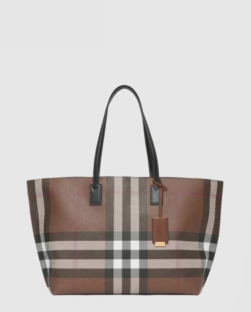 [BURBERRY-버버리]체크 레더 토트백 미듐 80525041