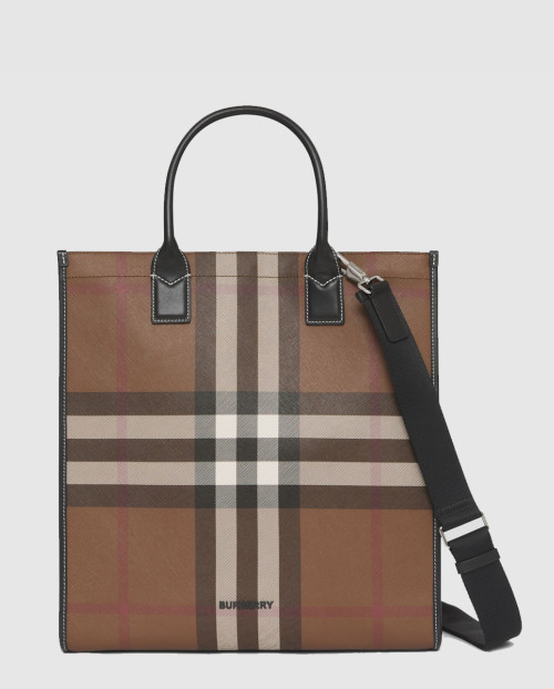 [BURBERRY-버버리]체크 레더 토트백 80491171