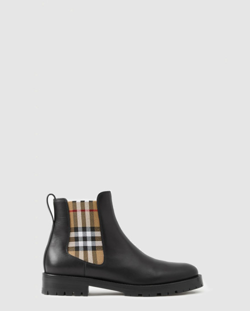 [BURBERRY-버버리]빈티지 체크 디테일 레더 첼시 부츠 80423631