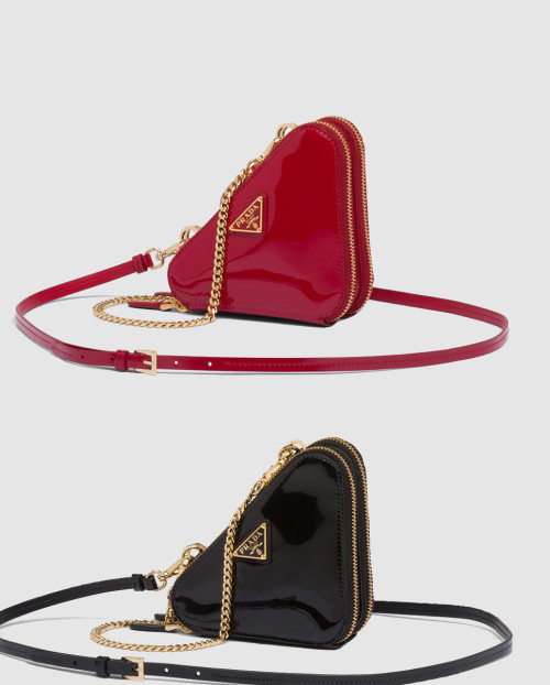 [PRADA-프라다]트라이앵글 페이턴트 가죽 미니 파우치 1NR015