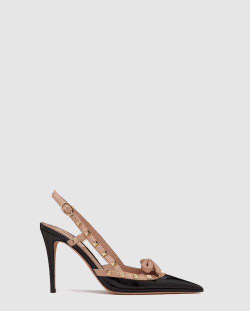 [VALENTINO-발렌티노]락스터드 리본 슬링백 페이턴트 가죽 펌프스