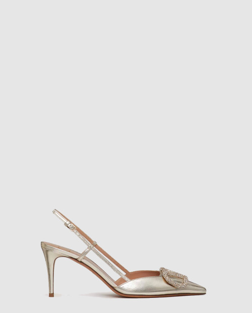 [VALENTINO-발렌티노]라미네이티드 나파 가죽 브이로고 글로우 슬링백 펌프스