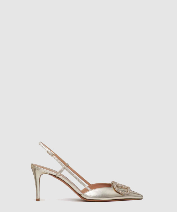 [VALENTINO-발렌티노]라미네이티드 나파 가죽 브이로고 글로우 슬링백 펌프스