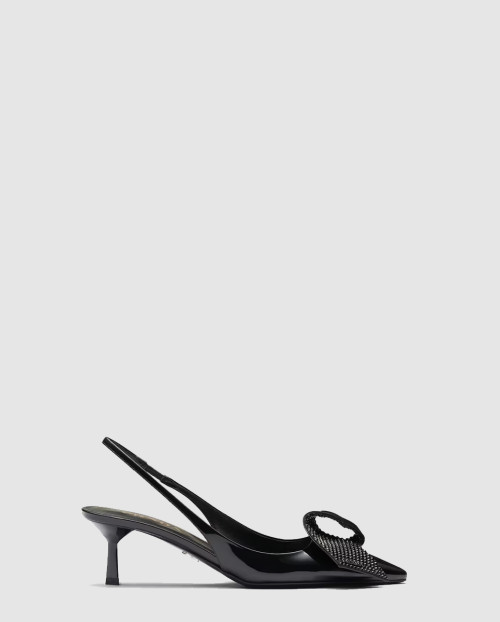 [PRADA-프라다]페이턴트 가죽 슬링백 펌프스 1I345N