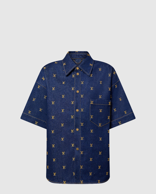 [LOUIS VUITTON-루이비통]엠브로이더드 시그니처 쇼트 슬리브드 데님 셔츠 1AFJDV