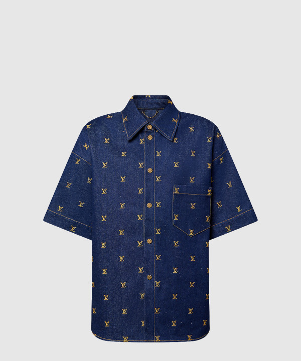 [LOUIS VUITTON-루이비통]엠브로이더드 시그니처 쇼트 슬리브드 데님 셔츠 1AFJDV