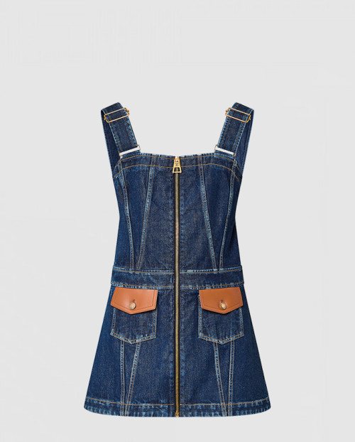 [LOUIS VUITTON-루이비통]레더 액센트 데님 미니 드레스 1AB6TA