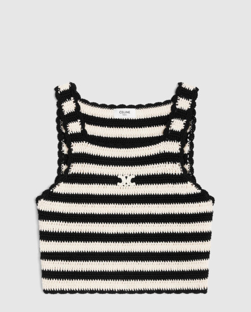 [CELINE-셀린느]트리옹프 스트라이프 크롭 탑 크로셰 코튼 2AE9R7