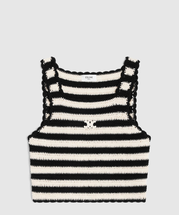 [CELINE-셀린느]트리옹프 스트라이프 크롭 탑 크로셰 코튼 2AE9R7