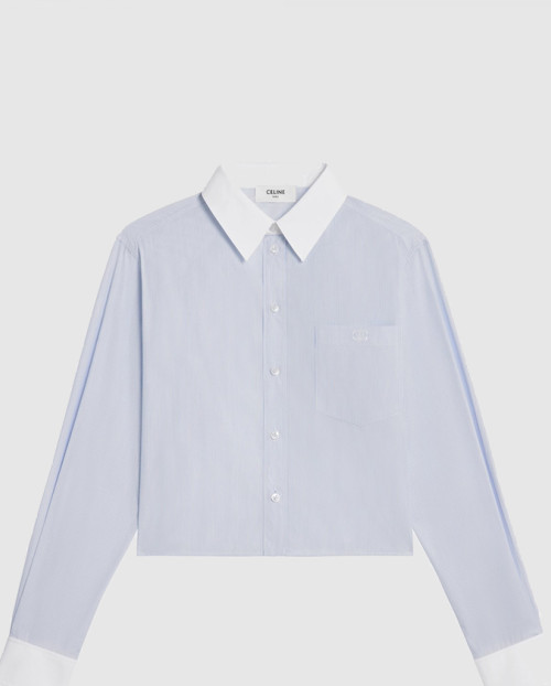 [CELINE-셀린느]크롭 셔츠 스트라이프 코튼 포플린 2C9038