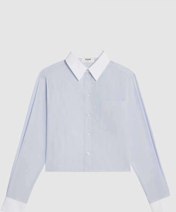 [CELINE-셀린느]크롭 셔츠 스트라이프 코튼 포플린 2C9038