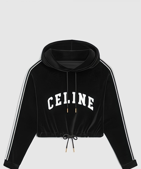 [CELINE-셀린느]크롭 후디 벨벳 저지 2Y12C7