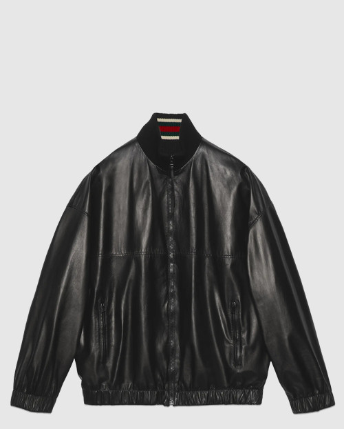 [GUCCI-구찌]로고 자수 가죽 봄버 재킷 741435