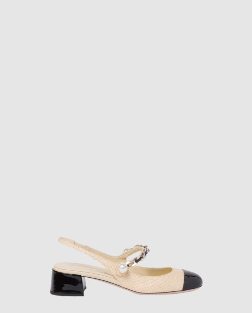 [MIUMIU-미우미우]라피아 슬링백 펌프스 5I045E