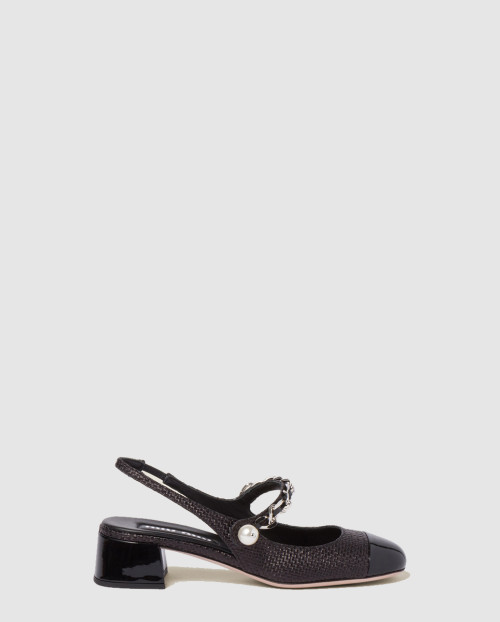 [MIUMIU-미우미우]페이턴트 슬링백 펌프스 5I045E