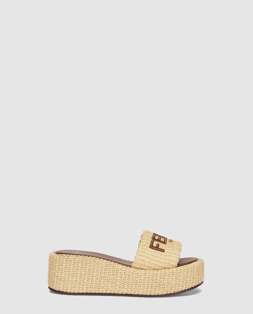 [FENDI-펜디]베이지 코튼 파이버 플랫폼 슬라이드 8R8515