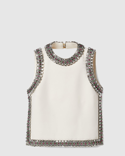 [GUCCI-구찌]크리스털 자수 울 실크 탑 783851