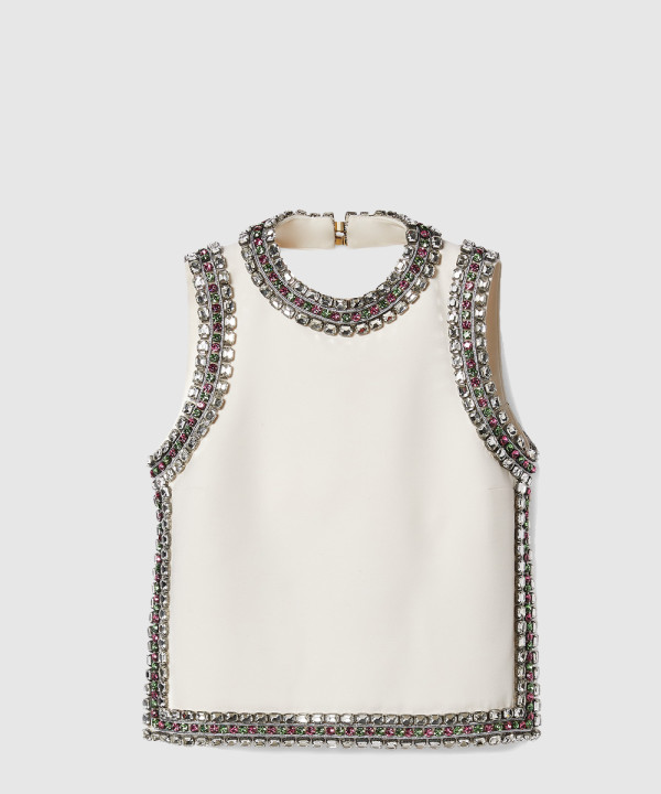 [GUCCI-구찌]크리스털 자수 울 실크 탑 783851