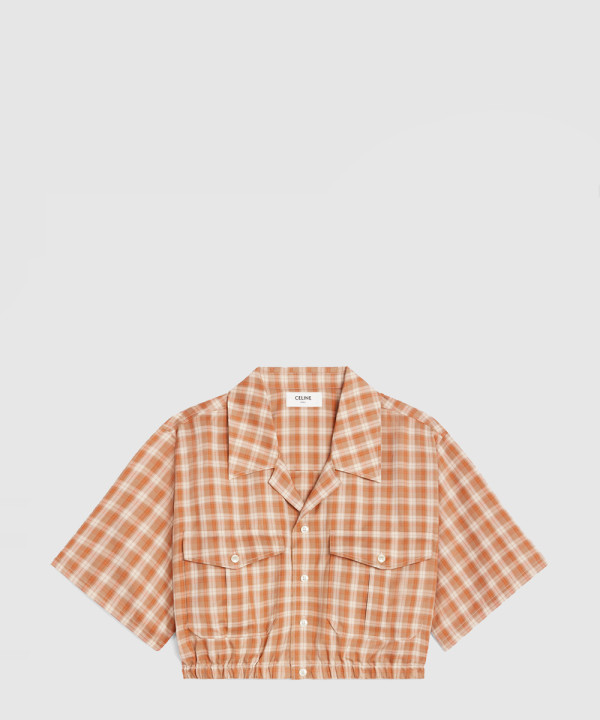 [CELINE-셀린느]체크 실크 크롭 셔츠 2C51B7