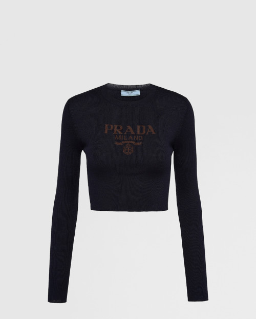 [PRADA-프라다]로고가 있는 실크 크루넥 스웨터 P24S1G