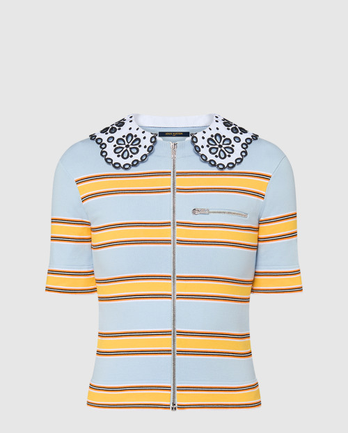 [LOUIS VUITTON-루이비통]칼라 디테일 스트라이프드 니트 톱 1AFUAB