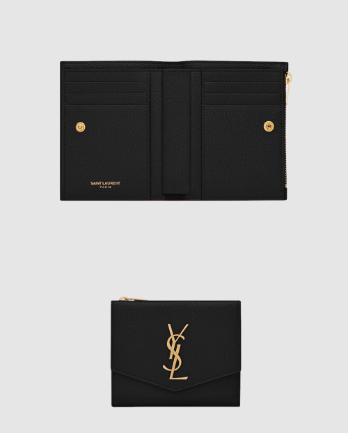 [SAINT LAURENT-생로랑]그랑 드 뿌드르 엠보스드 가죽 소재의 UPTOWN 컴팩트 지갑 582296