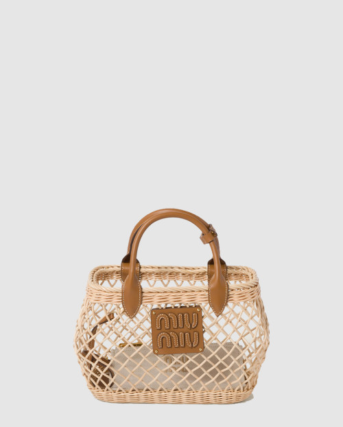 [MIUMIU-미우미우]가죽 트림 우븐 패브릭 핸드백 5BA286