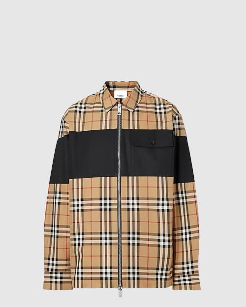[BURBERRY-버버리]컨트라스트 패널 체크 코튼 셔츠 집업 자켓 80367701