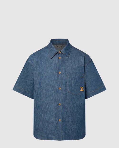 [LOUIS VUITTON-루이비통]쇼트 슬리브드 코튼 샴브레이 셔츠 1AFXLJ