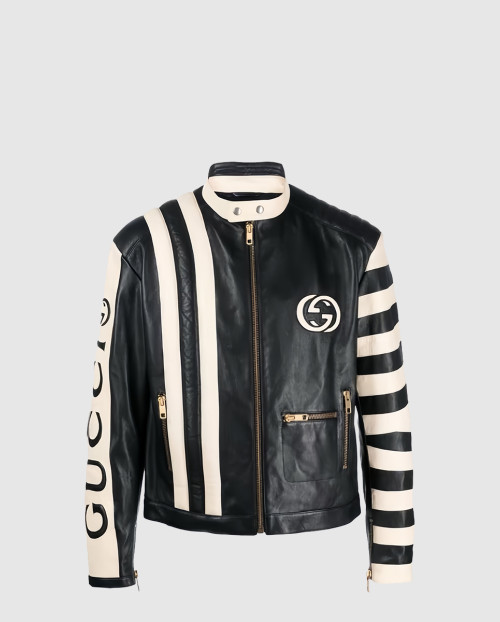 [GUCCI-구찌]로고 자수 가죽 봄버 재킷 741439