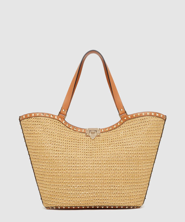 [VALENTINO-발렌티노]락스터드 우븐 라피아 쇼퍼백