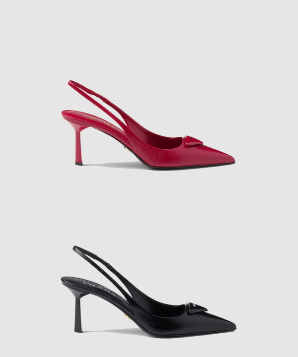 [PRADA-프라다]사피아노 페이턴트 레더 슬링백 펌프스 1I901M