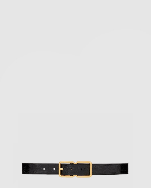 [SAINT LAURENT-생로랑]크로커다일 엠보스드 가죽 소재의 더블 버클 벨트  6698651