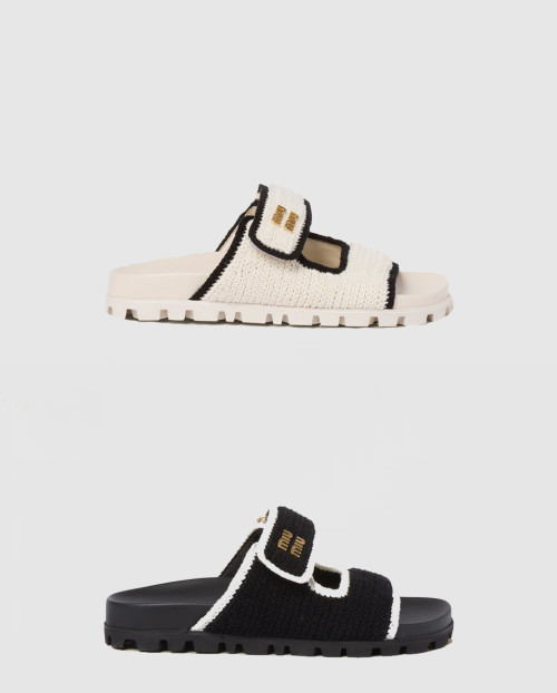 [MIUMIU-미우미우]크로셰 니트 슬라이드 샌들