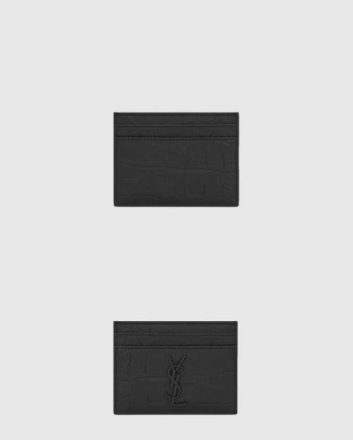[SAINT LAURENT-생로랑]크로커다일 무늬가 새겨진 블랙 가죽 소재의 모노그램 생 로랑 신용카드 케이스  4856310