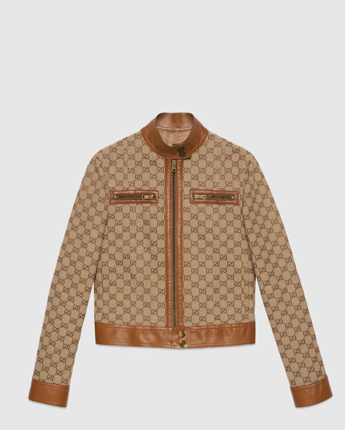 [GUCCI-구찌]레더 트리밍 디테일의 GG 캔버스 재킷 681034