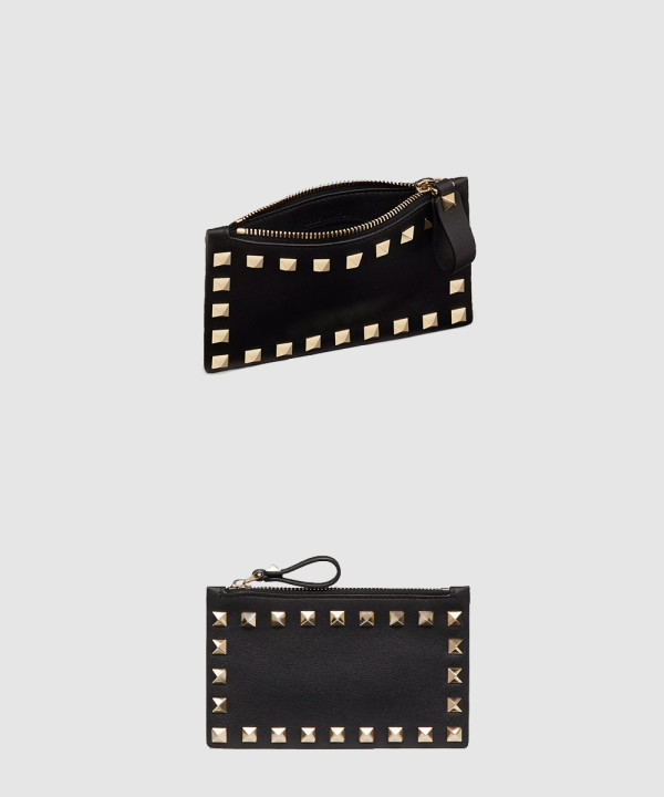 [VALENTINO-발렌티노]송아지 가죽 락스터드 지퍼 카드 케이스