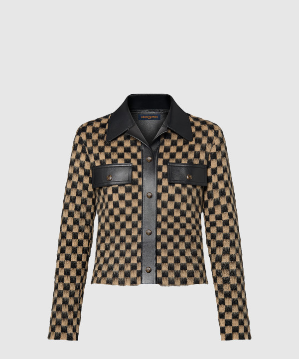 [LOUIS VUITTON-루이비통]레더 액센트 다미에 니트 재킷 1AFTZL