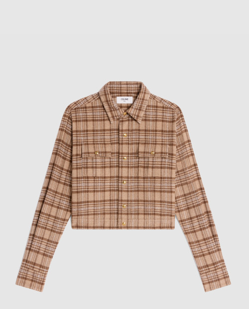 [CELINE-셀린느]ROMY 체크 캐시미어 크롭 셔츠 2C97B2