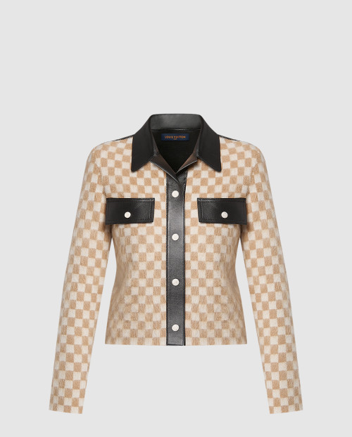 [LOUIS VUITTON-루이비통]레더 액센트 다미에 니트 재킷 1AFTZE