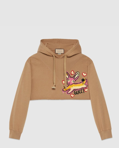 [GUCCI-구찌]로고 코튼 저지 크롭 후드 티셔츠 723564