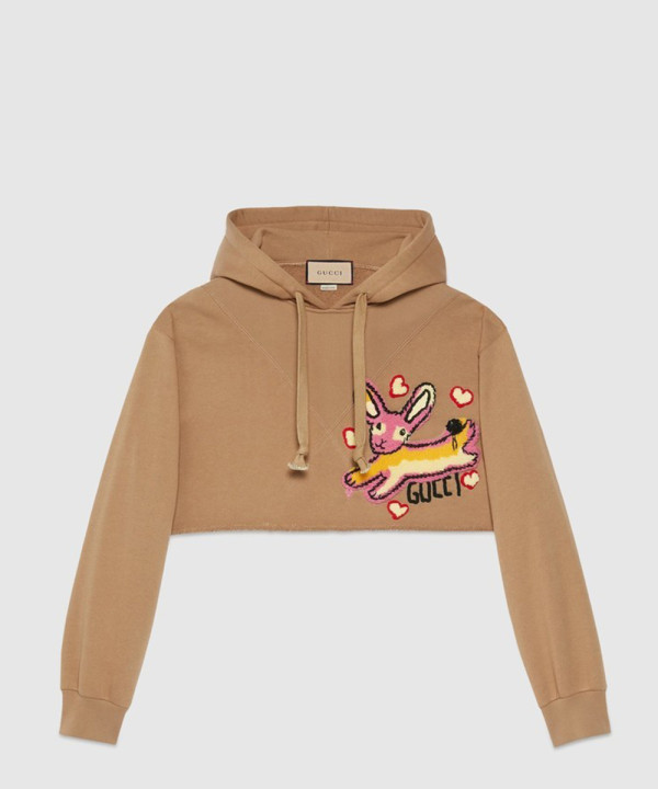 [GUCCI-구찌]로고 코튼 저지 크롭 후드 티셔츠 723564