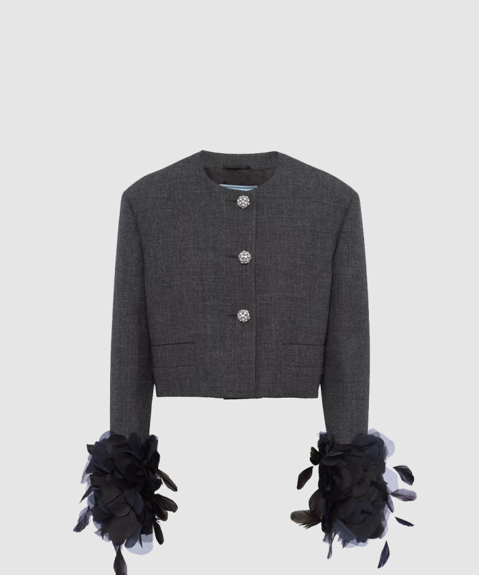 레플리카|이미테이션 prada-프라다페더-트리밍-싱글-브레스티드-울-재킷-p521or