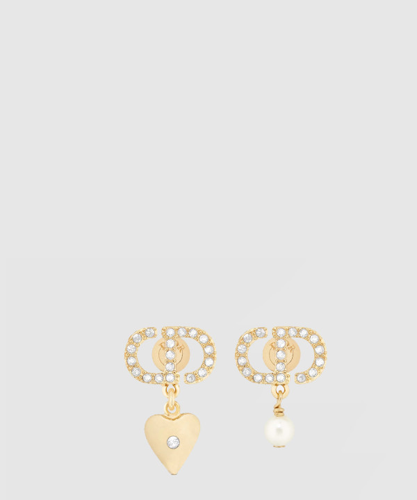 [DIOR-디올]하트 진주 언발 펜던트 메탈 귀걸이 E3772