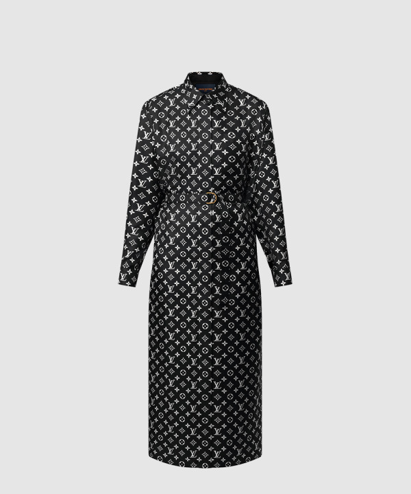 [LOUIS VUITTON-루이비통]모노그램 실크 셔츠 드레스 1AHENM
