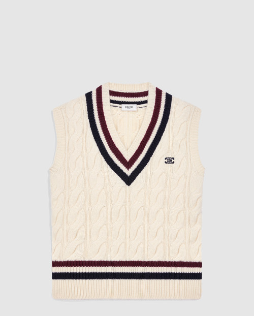 [CELINE-셀린느]트리옹프 V넥 케이블 니트 캐시미어 RY0BMD