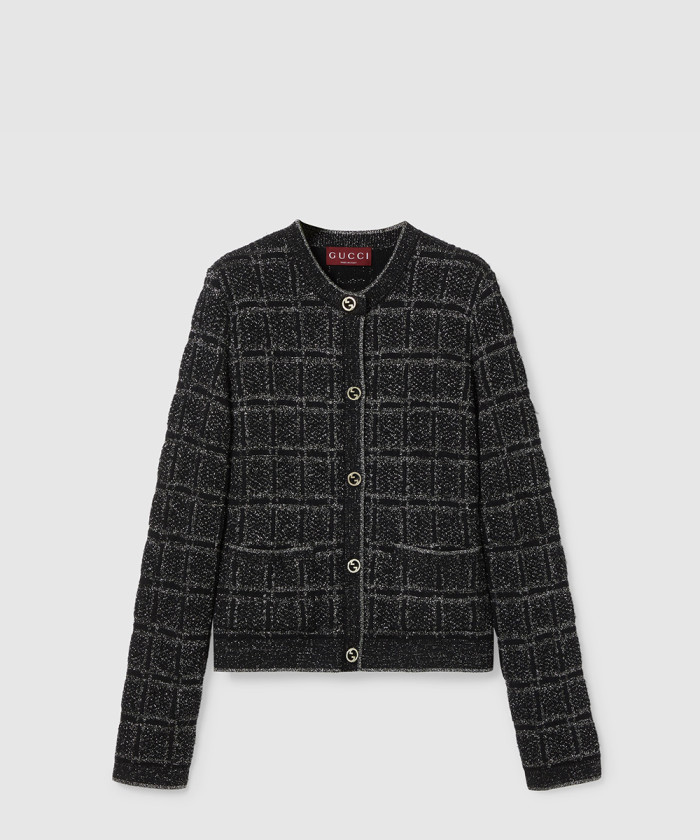 레플리카|이미테이션 gucci-구찌울-및-라메-체크-자카드-가디건-805754